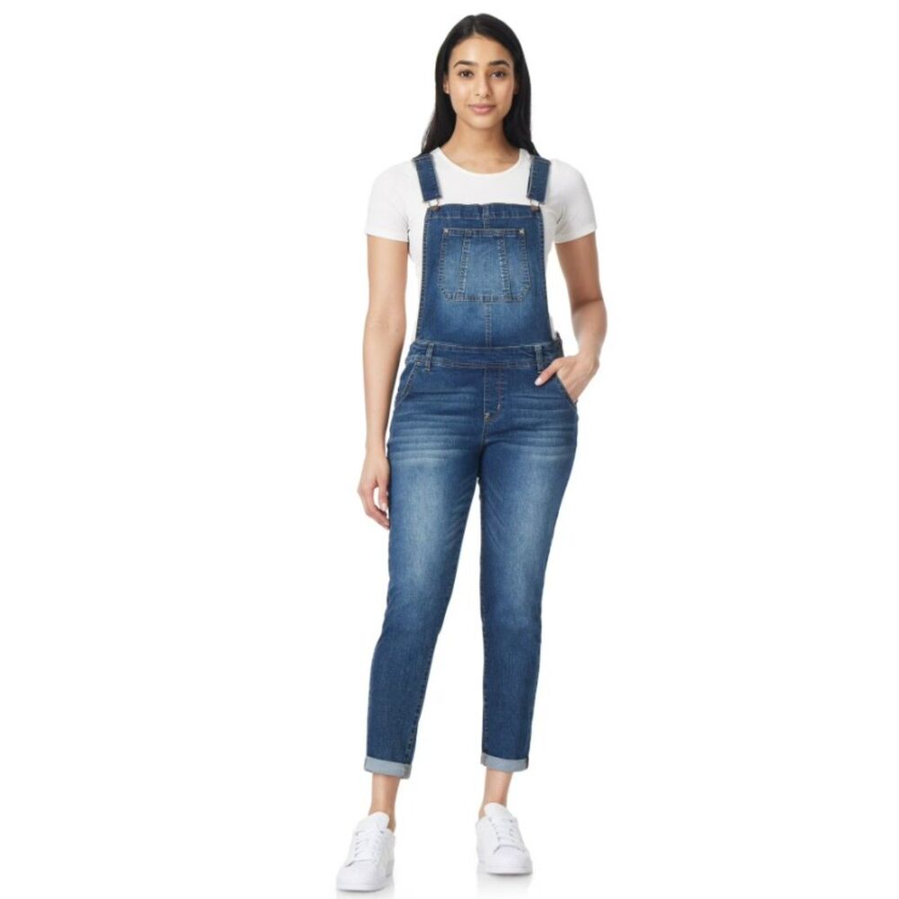 WALLFLOWER Blue Denim Sz Jr Medium Stretchy Skinny Leg Ankle Blue Jean Overalls